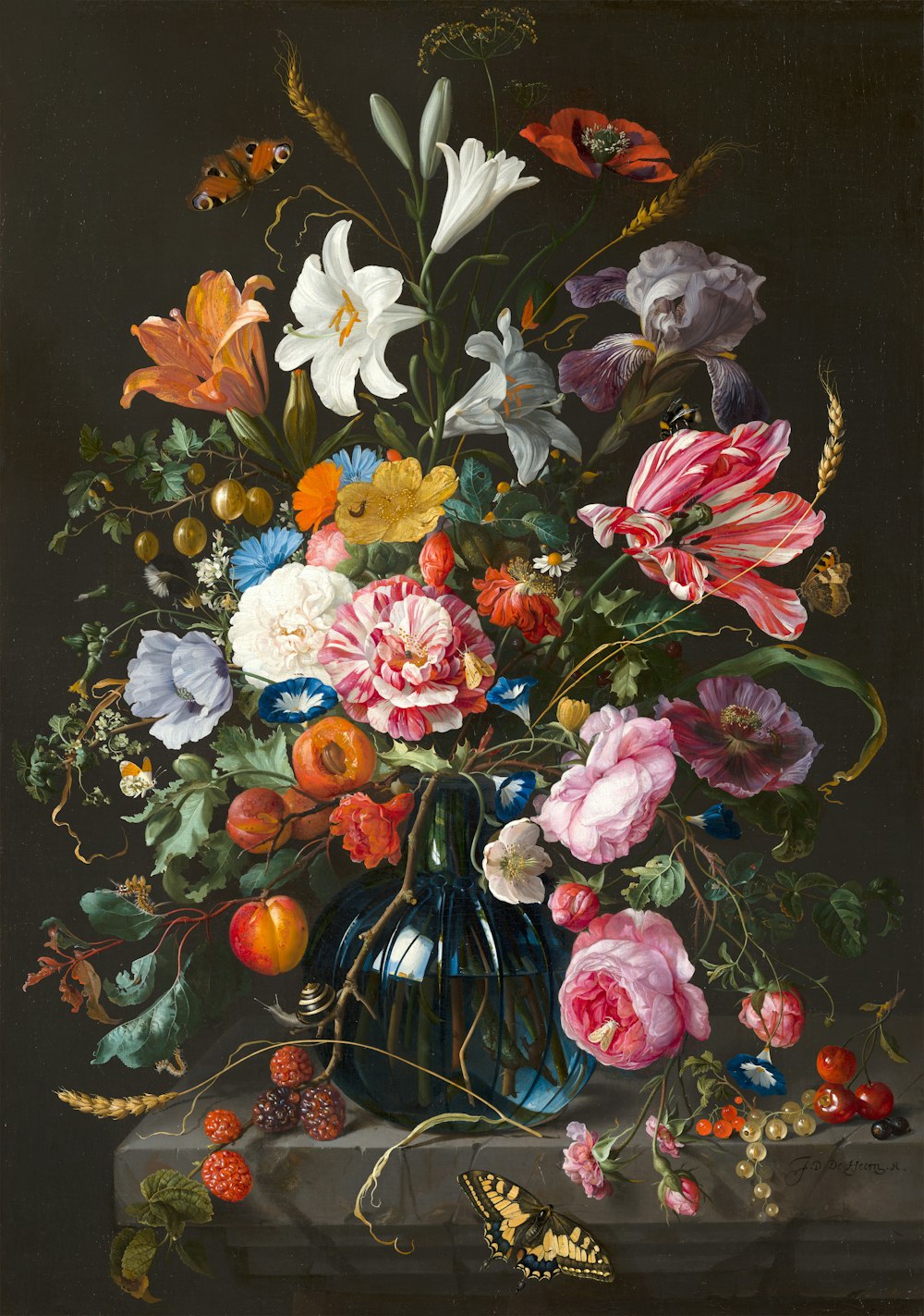 Still-life classical oil painting with floral arrangement, curated for elegant structural integration.